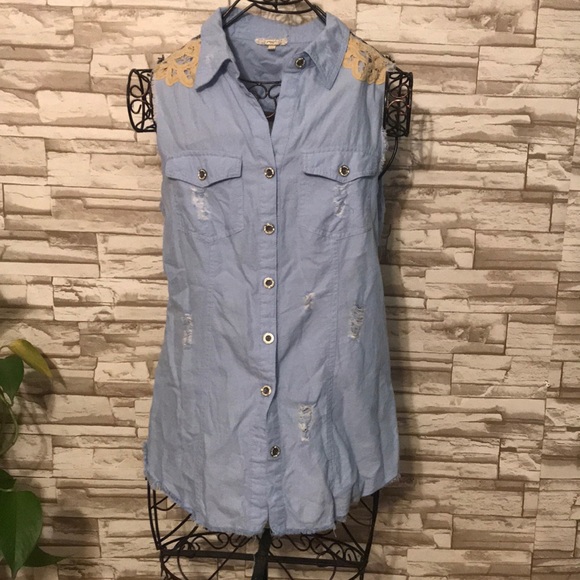 GIMMICKS FRAYED CHAMBRAY SHIRT - Picture 5 of 10